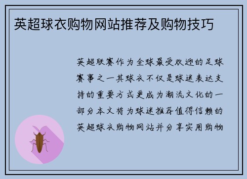 英超球衣购物网站推荐及购物技巧